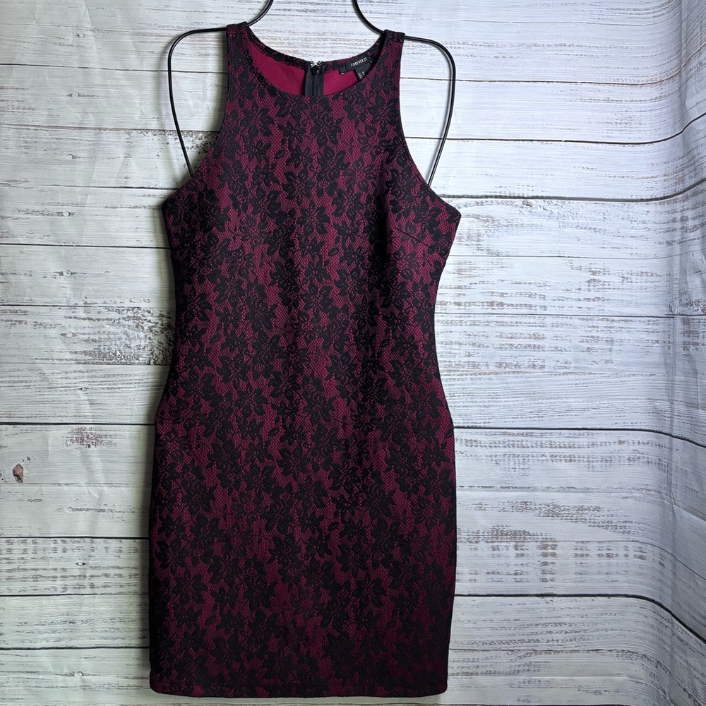 Forever 21 Black and Burgundy Lace Mini Dress